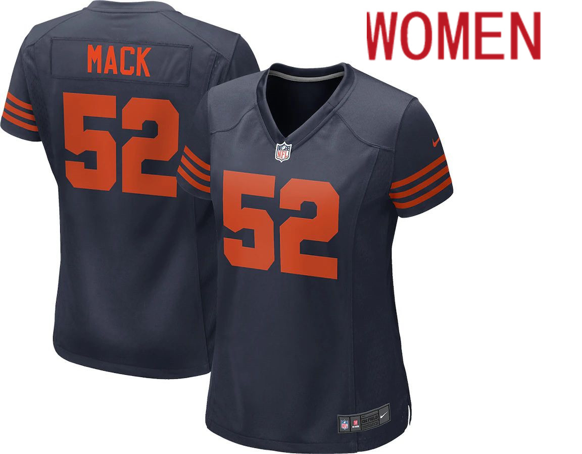 Women Chicago Bears #52 Khalil Mack Nike Navy Throwback Game NFL Jersey
